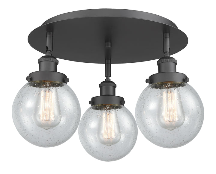 Innovations Lighting Beacon 6" Flush Mount - Matte Black Ceiling Flush Mounts Innovations Lighting Seedy ; Glass Type: Seedy  