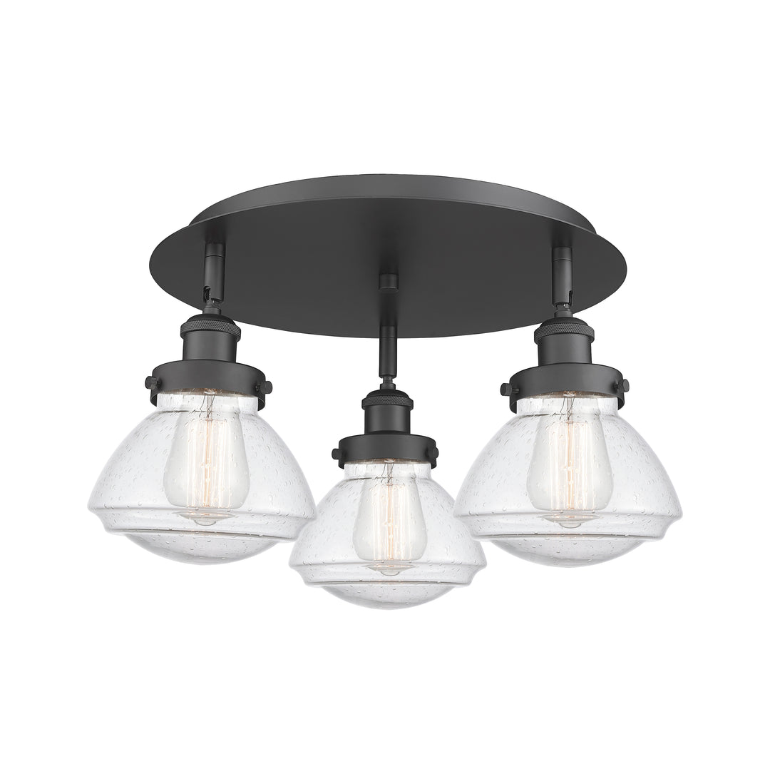 Innovations Lighting Olean Flush Mount - Matte Black Ceiling Flush Mounts Innovations Lighting Seedy ; Glass Type: Seeded  