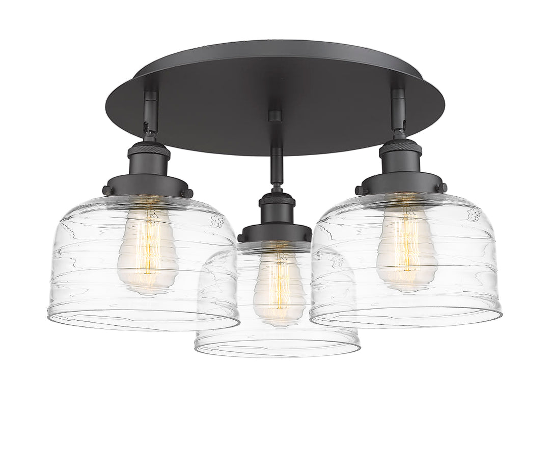 Innovations Lighting Bell Flush Mount Ceiling Flush Mounts Innovations Lighting Matte Black Clear Deco Swirl ; Glass Type: Transparent 