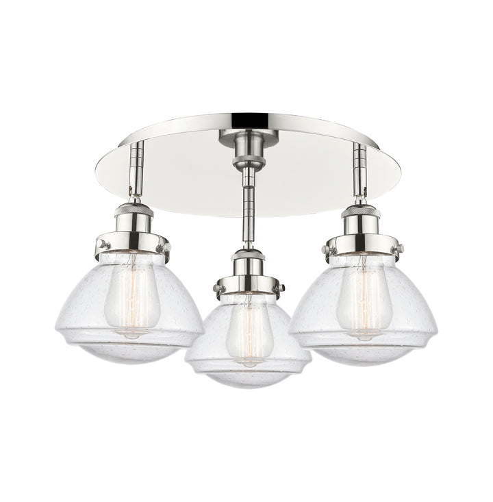 Innovations Lighting Olean Flush Mount - Polished Nickel Ceiling Flush Mounts Innovations Lighting Seedy ; Glass Type: Seeded  