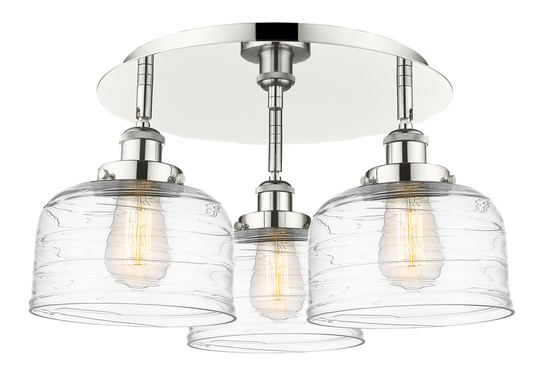 Innovations Lighting Bell Flush Mount Ceiling Flush Mounts Innovations Lighting Polished Nickel Clear Deco Swirl ; Glass Type: Transparent 