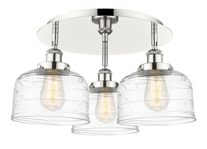 Innovations Lighting Bell Flush Mount Ceiling Flush Mounts Innovations Lighting Polished Nickel Clear Deco Swirl ; Glass Type: Transparent 