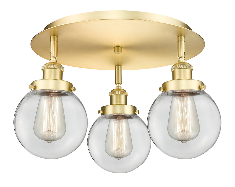 Innovations Lighting Beacon 6" Flush Mount - Satin Gold Ceiling Flush Mounts Innovations Lighting Clear ; Glass Type: Transparent  