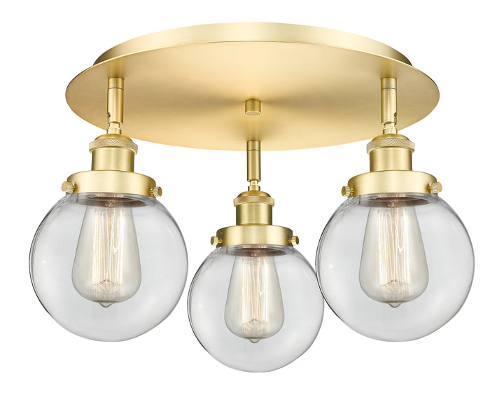 Innovations Lighting Beacon 6" Flush Mount - Satin Gold Ceiling Flush Mounts Innovations Lighting Clear ; Glass Type: Transparent  