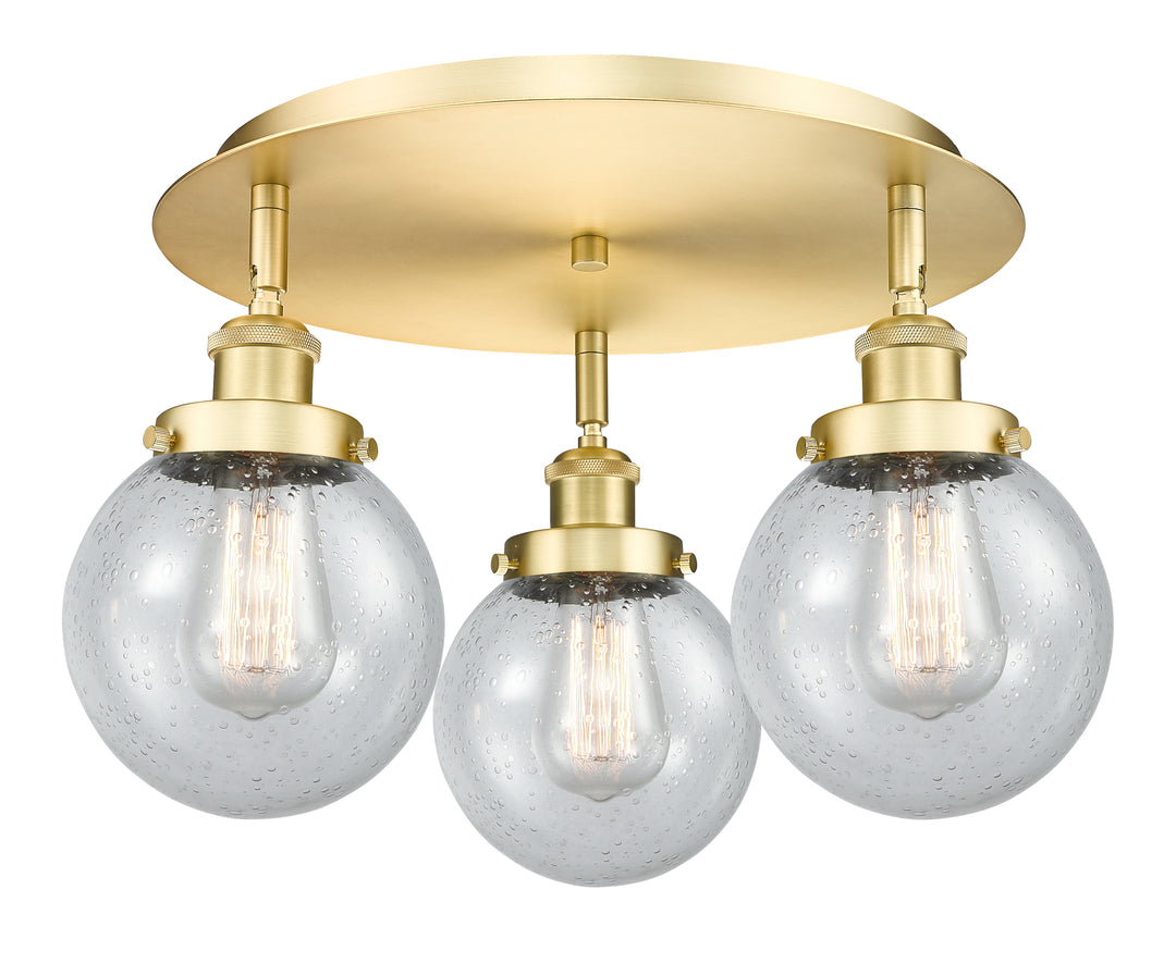 Innovations Lighting Beacon 6" Flush Mount - Satin Gold Ceiling Flush Mounts Innovations Lighting Seedy ; Glass Type: Seedy  