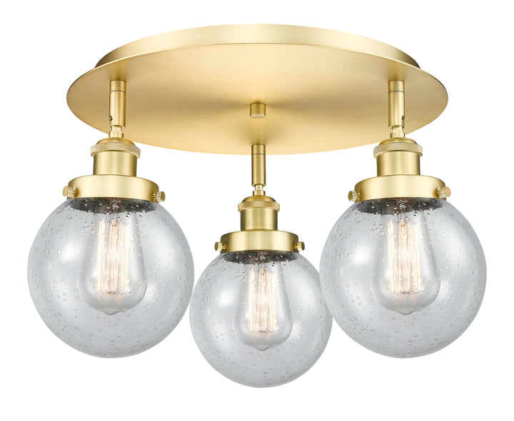 Innovations Lighting Beacon 6" Flush Mount - Satin Gold Ceiling Flush Mounts Innovations Lighting Seedy ; Glass Type: Seedy  