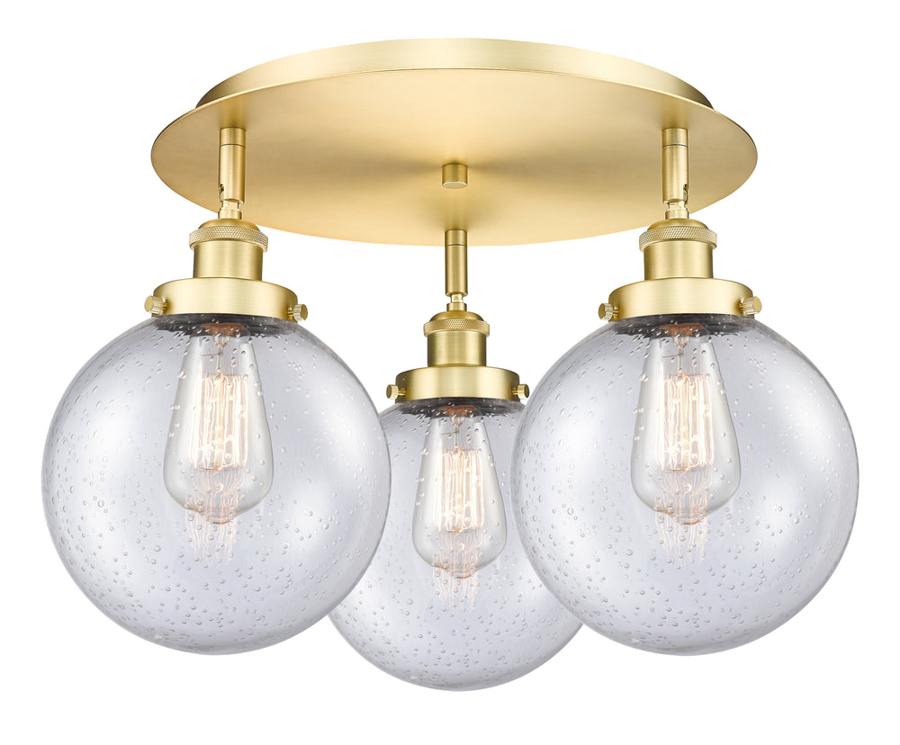 Innovations Lighting Beacon 8" Flush Mount - Satin Gold Ceiling Flush Mounts Innovations Lighting Seedy ; Glass Type: Seedy  