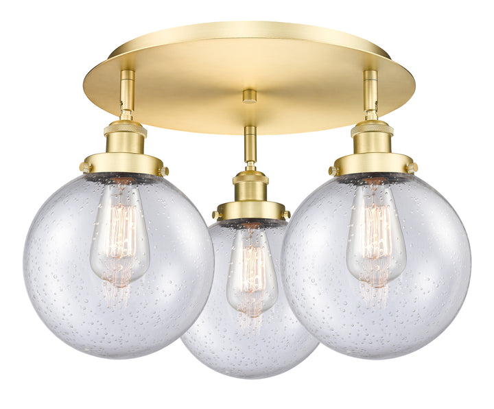 Innovations Lighting Beacon 8" Flush Mount - Satin Gold Ceiling Flush Mounts Innovations Lighting Seedy ; Glass Type: Seedy  