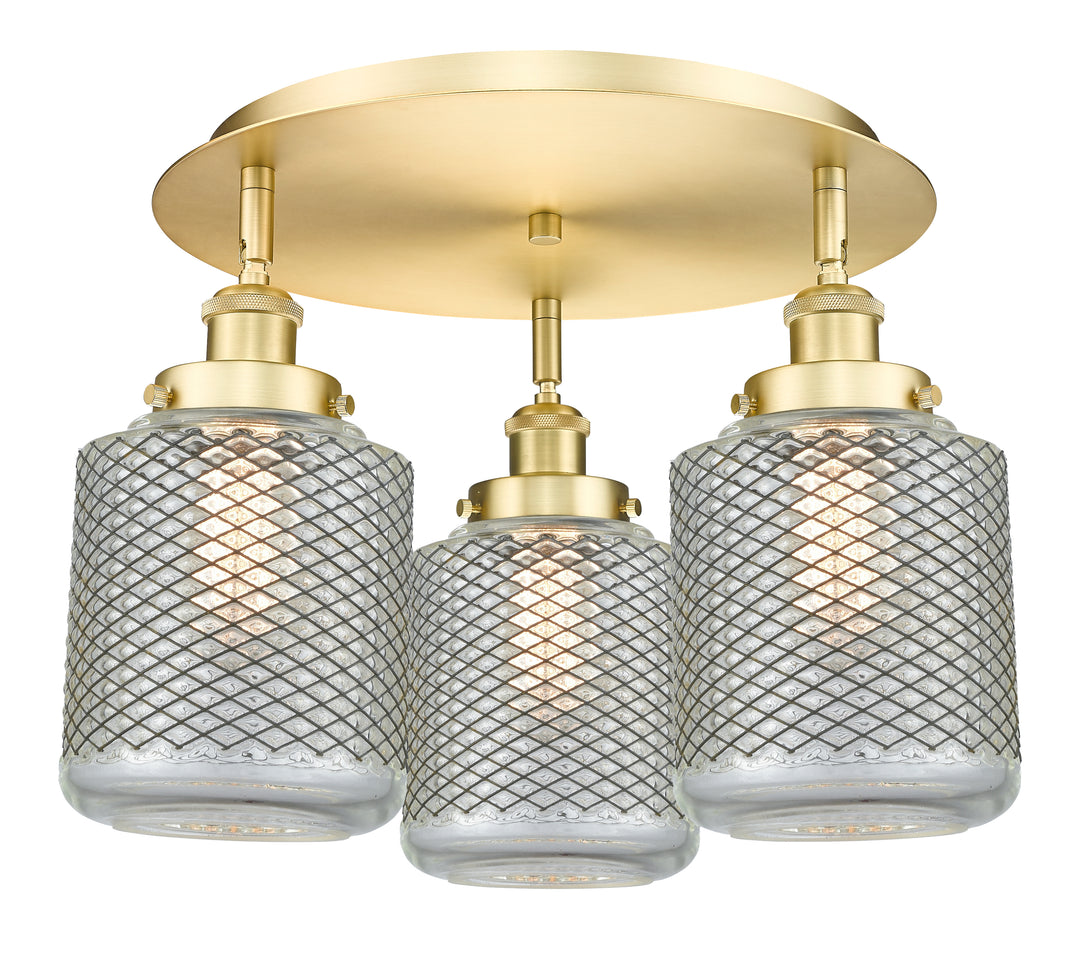 Innovations Lighting Edison Flush Mount - Satin Gold Ceiling Flush Mounts Innovations Lighting Clear Wire Mesh ; Glass Type: Transparent  