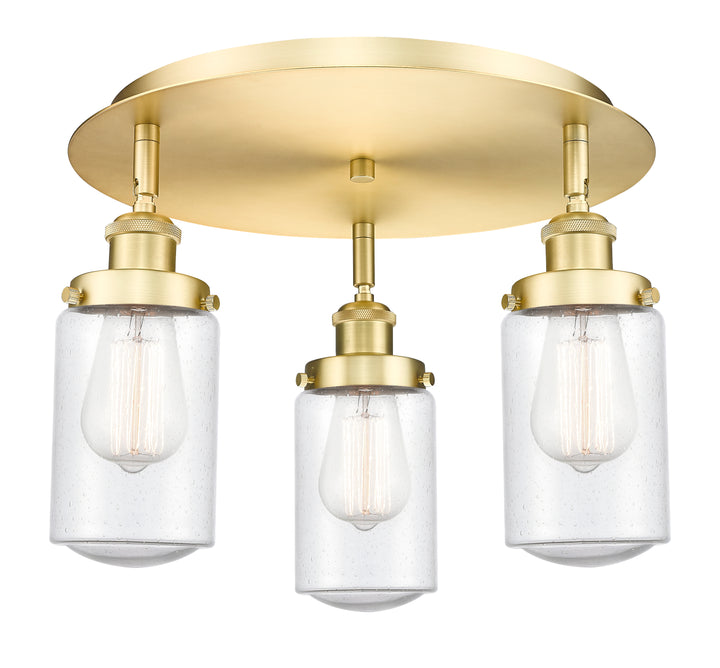 Innovations Lighting Dover Flush Mount - Satin Gold Ceiling Flush Mounts Innovations Lighting Seedy ; Glass Type: Seeded  