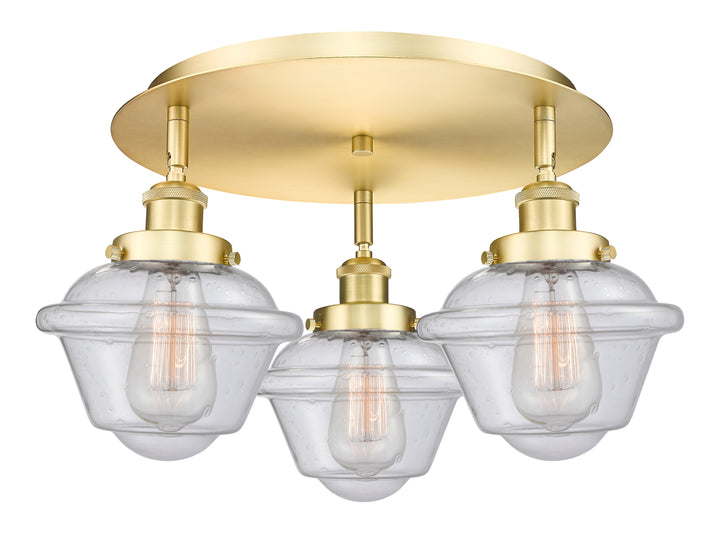 Innovations Lighting Oxford Flush Mount - Satin Gold Ceiling Flush Mounts Innovations Lighting Seedy ; Glass Type: Seeded  