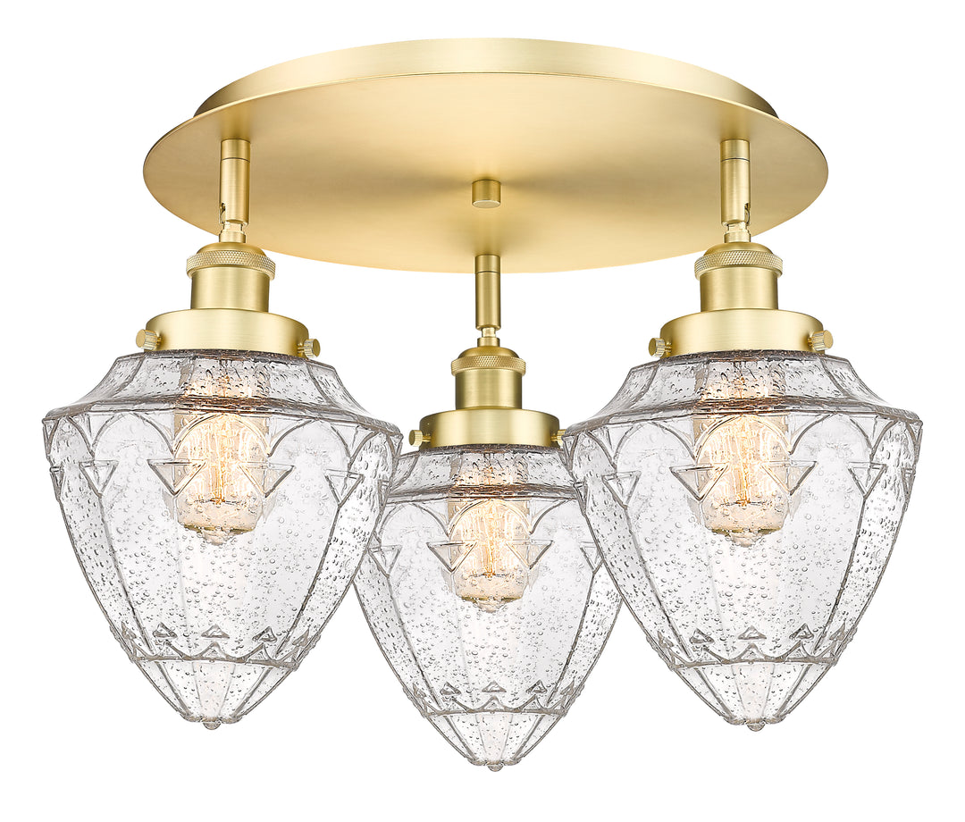 Innovations Lighting Bullet 7" Flush Mount - Satin Gold Ceiling Flush Mounts Innovations Lighting Seedy ; Glass Type: Seeded  