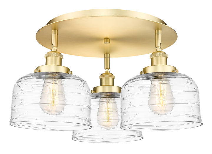 Innovations Lighting Bell Flush Mount Ceiling Flush Mounts Innovations Lighting Satin Gold Clear Deco Swirl ; Glass Type: Transparent 