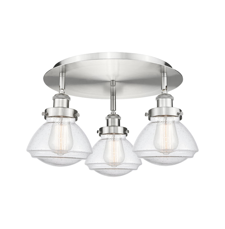 Innovations Lighting Olean Flush Mount - Satin Nickel Ceiling Flush Mounts Innovations Lighting Seedy ; Glass Type: Seeded  