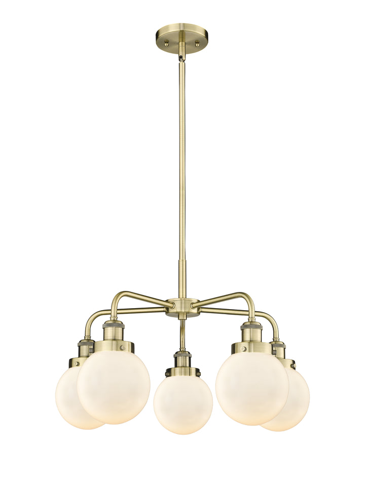 Innovations Lighting Beacon 6" Chandelier Chandeliers Innovations Lighting Antique Brass Matte White ; Glass Type: Frosted 