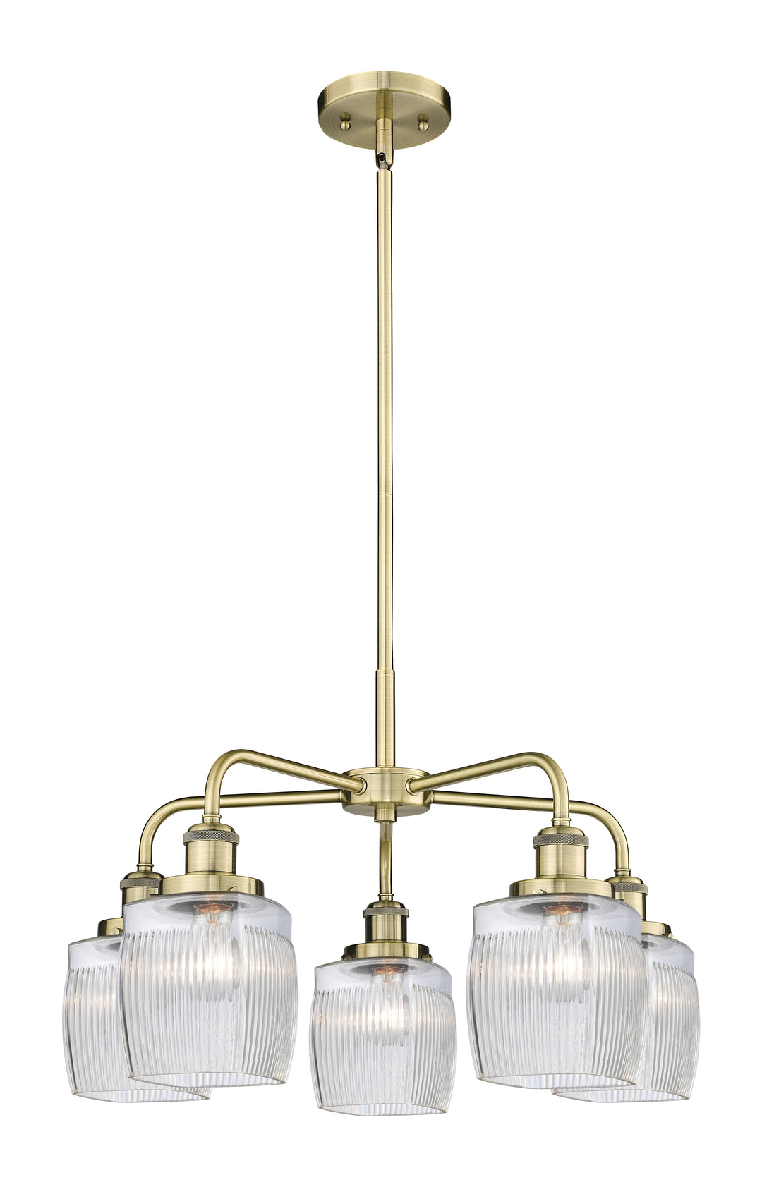 Innovations Lighting Colton Chandelier - Antique Brass Chandeliers Innovations Lighting Clear Halophane ; Glass Type: Transparent; Ribbed  