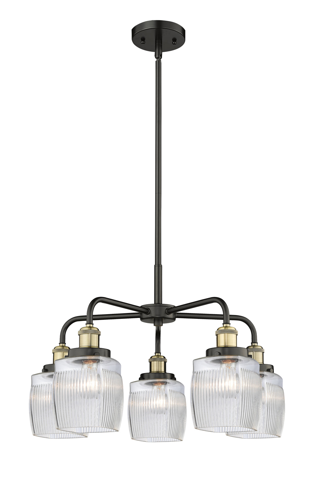 Innovations Lighting Colton Chandelier - Black Antique Brass Chandeliers Innovations Lighting Clear Halophane ; Glass Type: Transparent; Ribbed  