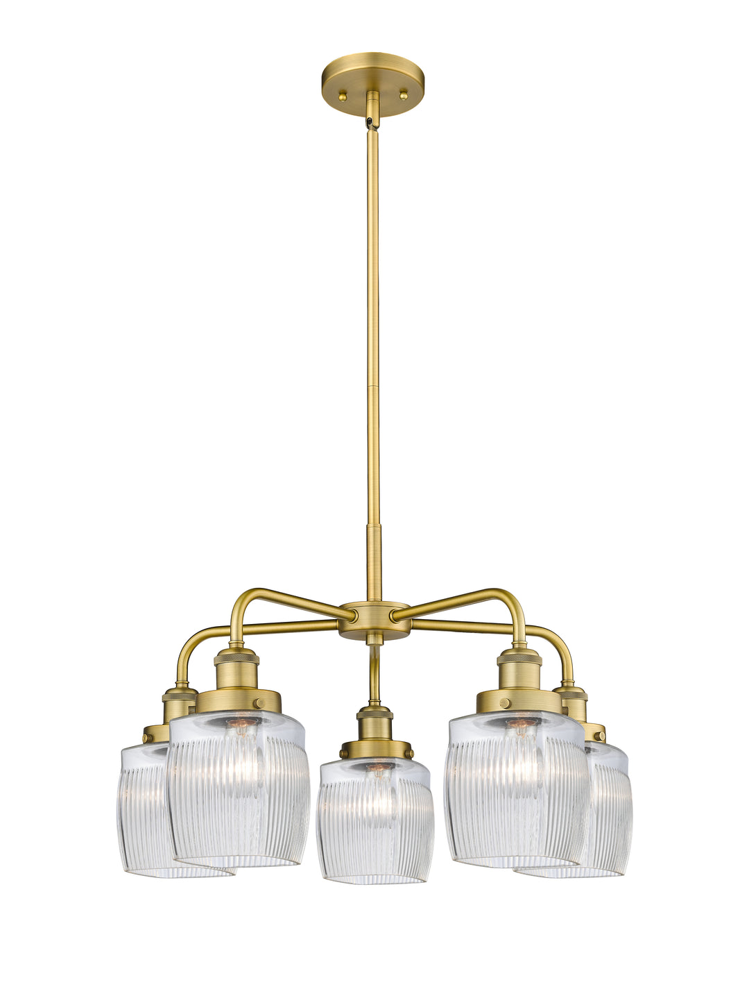 Innovations Lighting Colton Chandelier - Brushed Brass Chandeliers Innovations Lighting Clear Halophane ; Glass Type: Transparent; Ribbed  