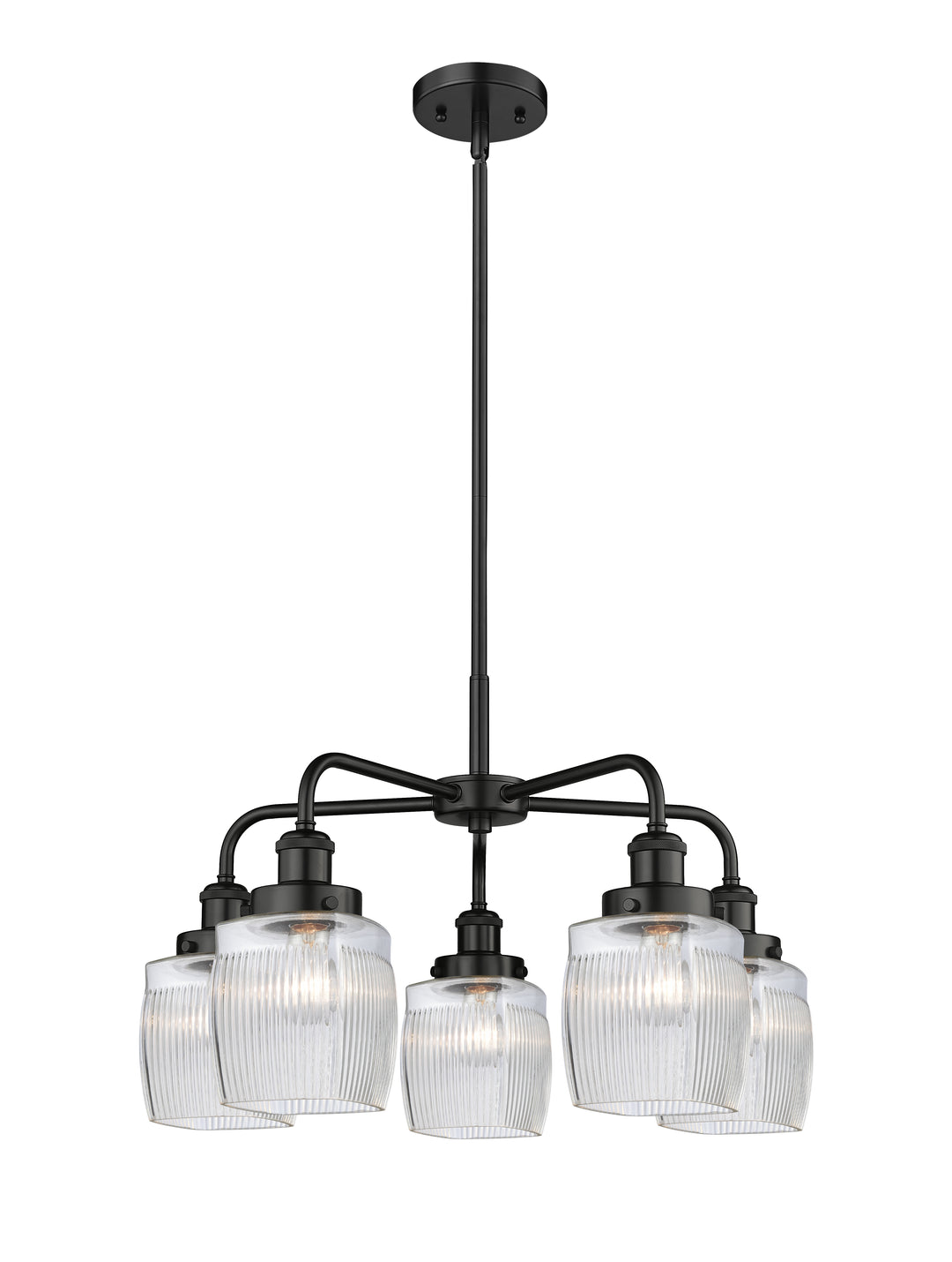 Innovations Lighting Colton Chandelier - Matte Black Chandeliers Innovations Lighting Clear Halophane ; Glass Type: Transparent; Ribbed  