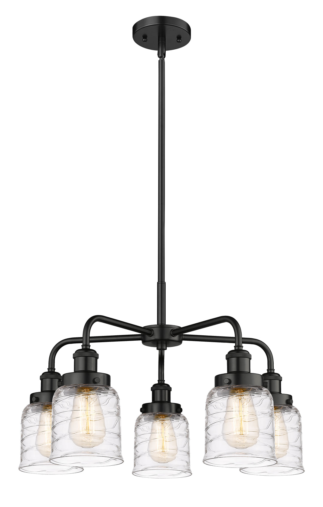 Innovations Lighting Bell Chandelier Chandeliers Innovations Lighting Matte Black Clear Deco Swirl ; Glass Type: Clear 