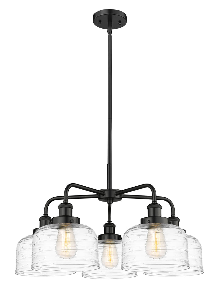 Innovations Lighting Bell Chandelier Chandeliers Innovations Lighting Matte Black Clear Deco Swirl ; Glass Type: Transparent 