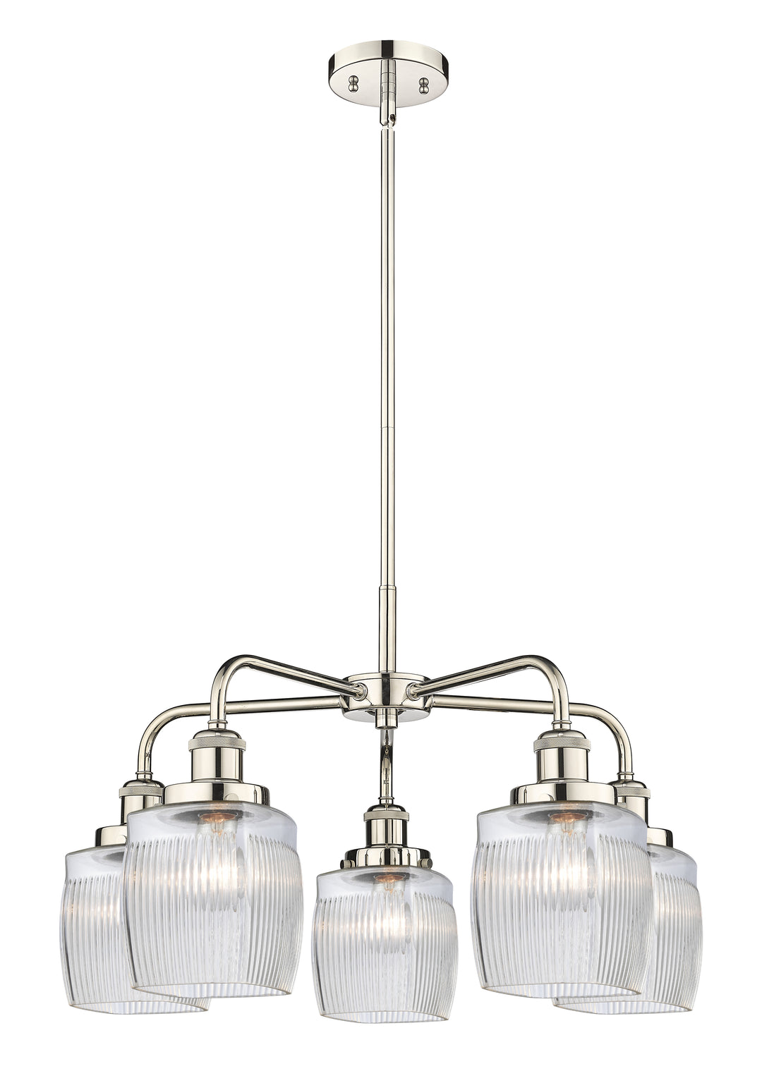 Innovations Lighting Colton Chandelier - Polished Nickel Chandeliers Innovations Lighting Clear Halophane ; Glass Type: Transparent; Ribbed  