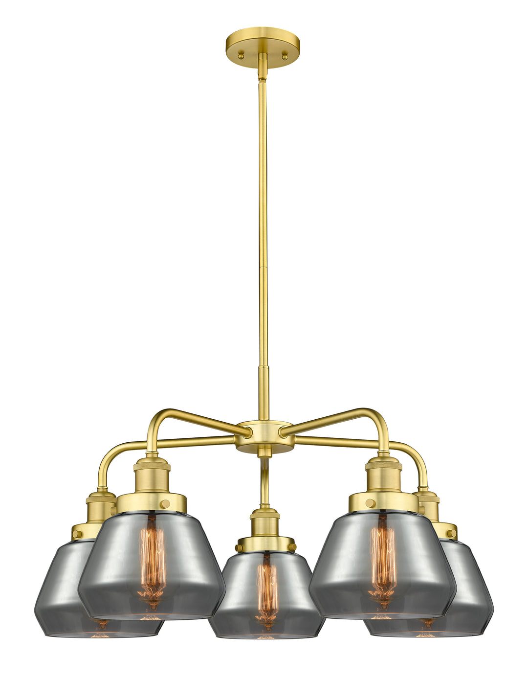 Innovations Lighting Fulton Chandelier - Satin Gold Chandeliers Innovations Lighting Light Smoke ; Glass Type: Colorful  