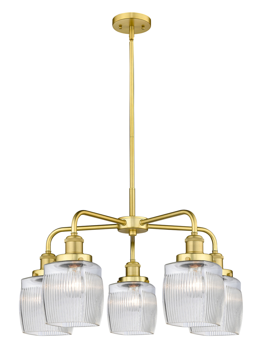 Innovations Lighting Colton Chandelier - Satin Gold Chandeliers Innovations Lighting Clear Halophane ; Glass Type: Transparent; Ribbed  