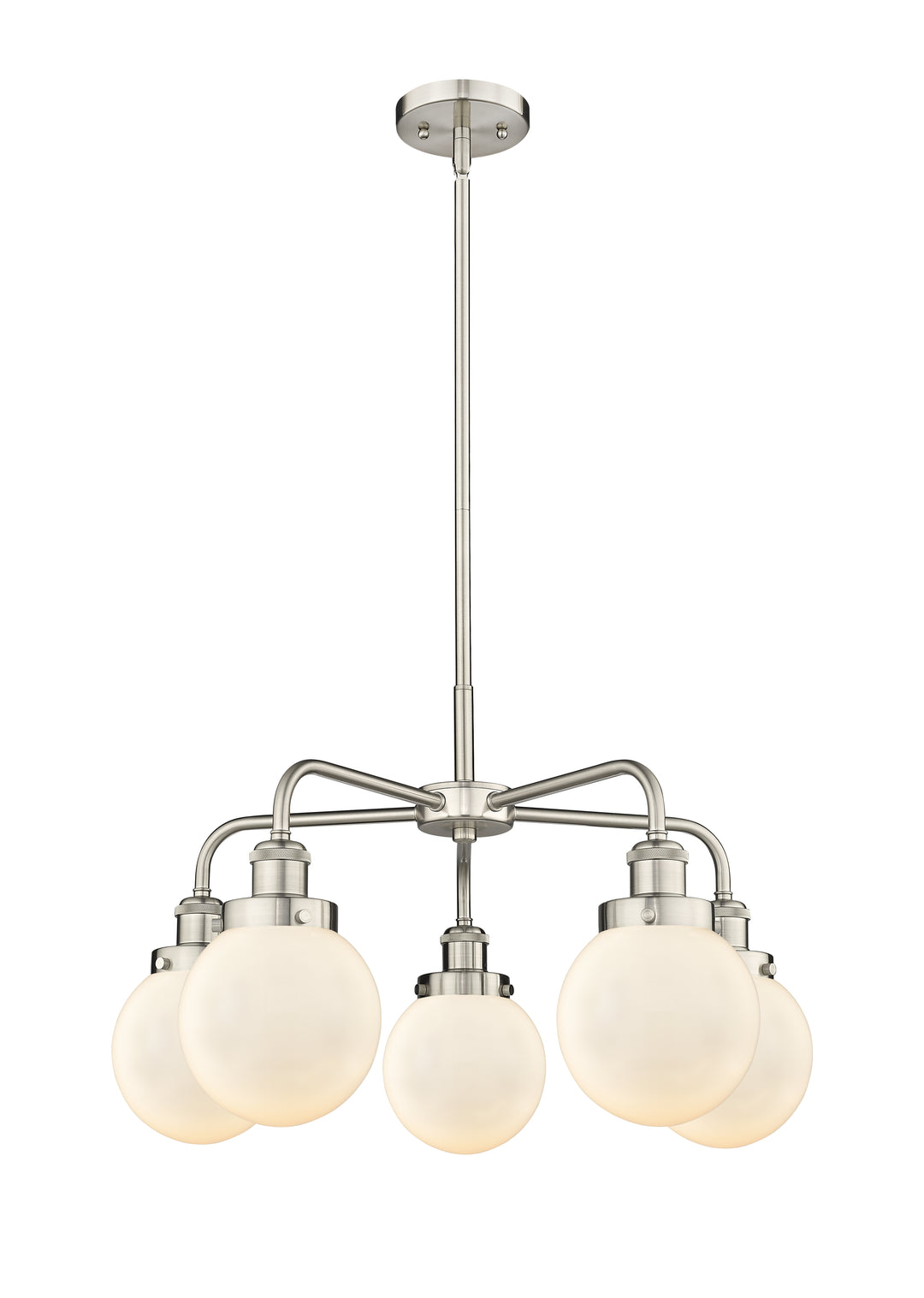 Innovations Lighting Beacon 6" Chandelier Chandeliers Innovations Lighting Satin Nickel Matte White ; Glass Type: Frosted 