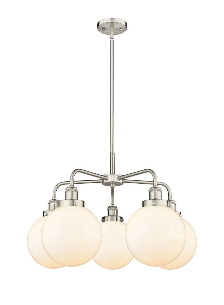 Innovations Lighting Beacon 8" Chandelier Chandeliers Innovations Lighting Satin Nickel Matte White ; Glass Type: Frosted 