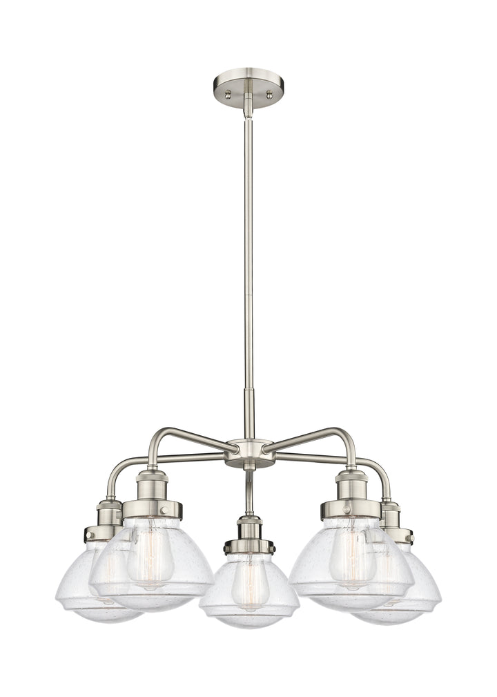 Innovations Lighting Olean Chandelier - Satin Nickel Chandeliers Innovations Lighting Seedy ; Glass Type: Seeded  