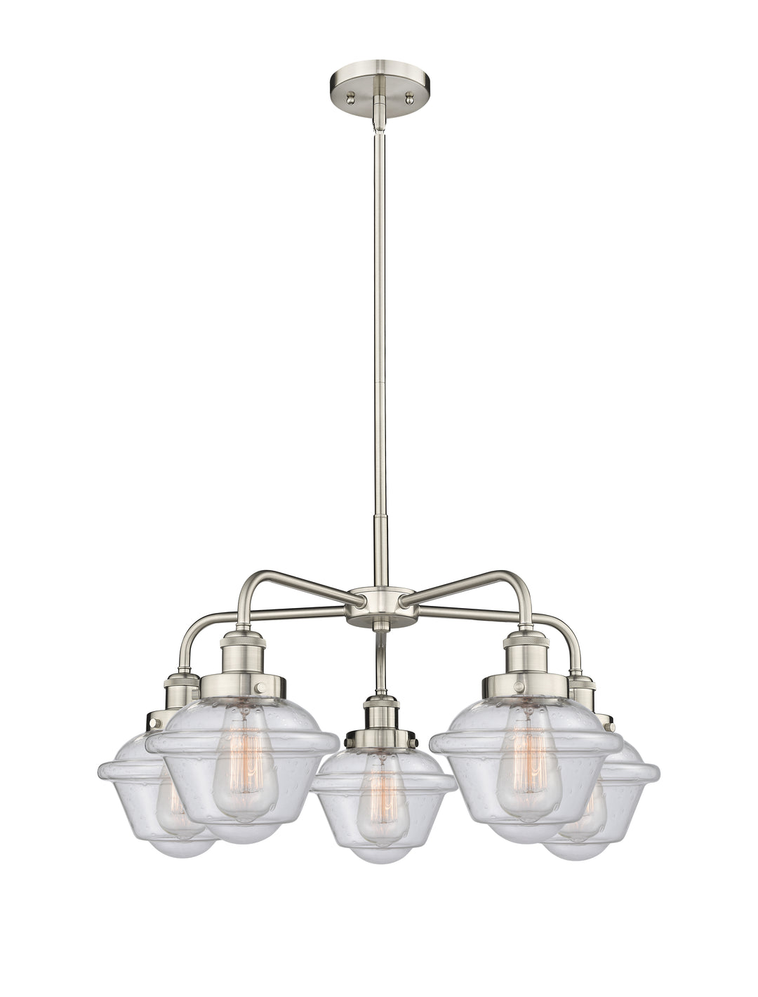 Innovations Lighting Oxford Chandelier - Satin Nickel Chandeliers Innovations Lighting Seedy ; Glass Type: Seeded  