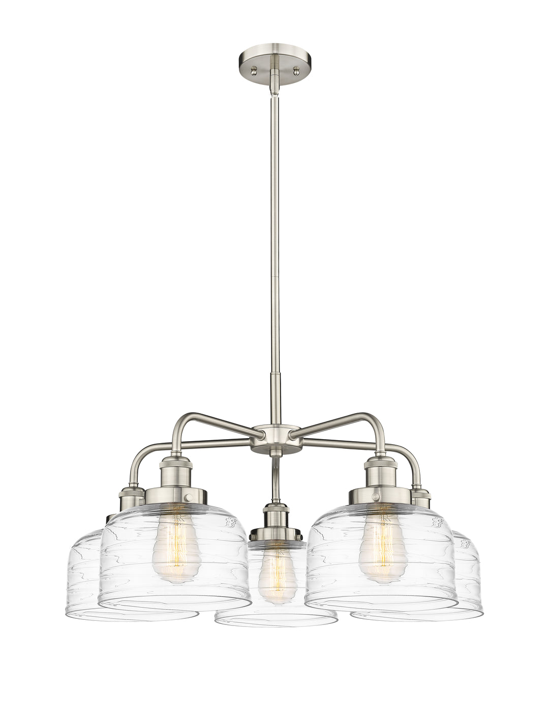 Innovations Lighting Bell Chandelier Chandeliers Innovations Lighting Satin Nickel Clear Deco Swirl ; Glass Type: Transparent 