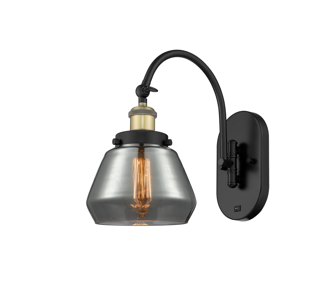 Innovations Lighting Fulton Sconce - Black Antique Brass Wall Sconces Innovations Lighting Light Smoke ; Glass Type: Colorful  