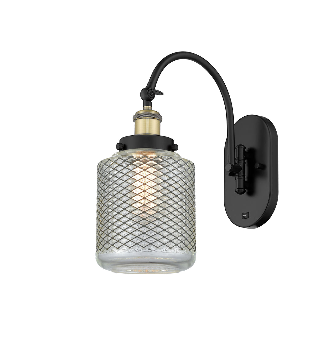 Innovations Lighting Stanton Sconce - Black Antique Brass Wall Sconces Innovations Lighting Clear Wire Mesh ; Glass Type: Transparent  