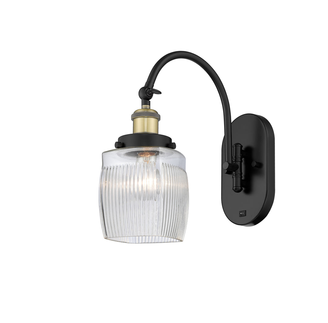 Innovations Lighting Colton Sconce - Black Antique Brass Wall Sconces Innovations Lighting Clear Halophane ; Glass Type: Transparent; Ribbed  