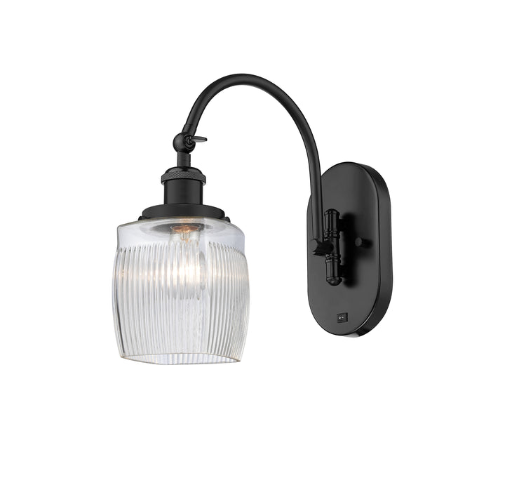 Innovations Lighting Colton Sconce - Matte Black Wall Sconces Innovations Lighting Clear Halophane ; Glass Type: Transparent; Ribbed  