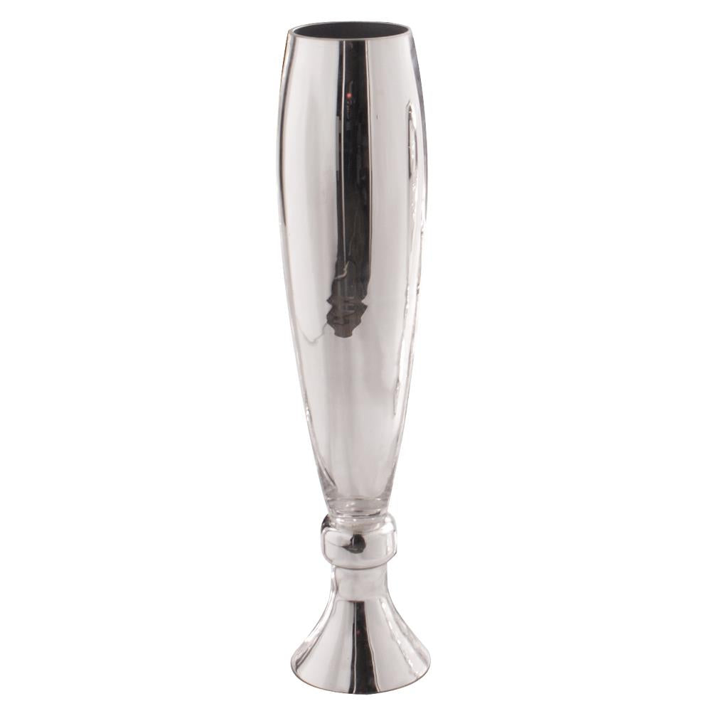 Howard Elliott Collection Fluted Hand-Blown Silver Glass Vase Large Vases Howard Elliott Collection   