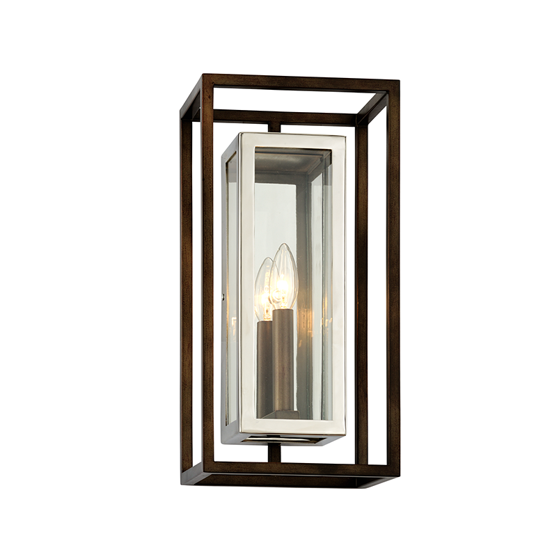 Troy Lighting Morgan Wall Sconce Wall Sconce Troy Lighting BRONZE WITH POLISHED STAINLESS 8x8x16 