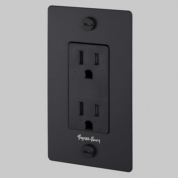 Buster + Punch 1G Duplex Outlet Complete Kit / WITH LOGO Receptacles Buster + Punch Black Black Black