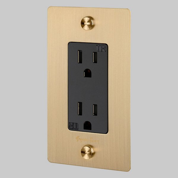 Buster + Punch 1G Duplex Outlet Complete Kit / WITH LOGO Receptacles Buster + Punch Brass Brass Black