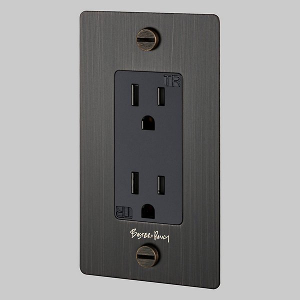 Buster + Punch 1G Duplex Outlet Complete Kit / WITH LOGO Receptacles Buster + Punch Smoked Bronze Smoked Bronze Black