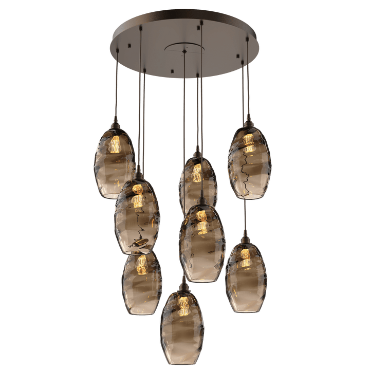 Hammerton Studio Ellisse Round Multi-Pendant-08 Pendants Hammerton Studio Burnished Bronze Bronze Optic Blown Glass 