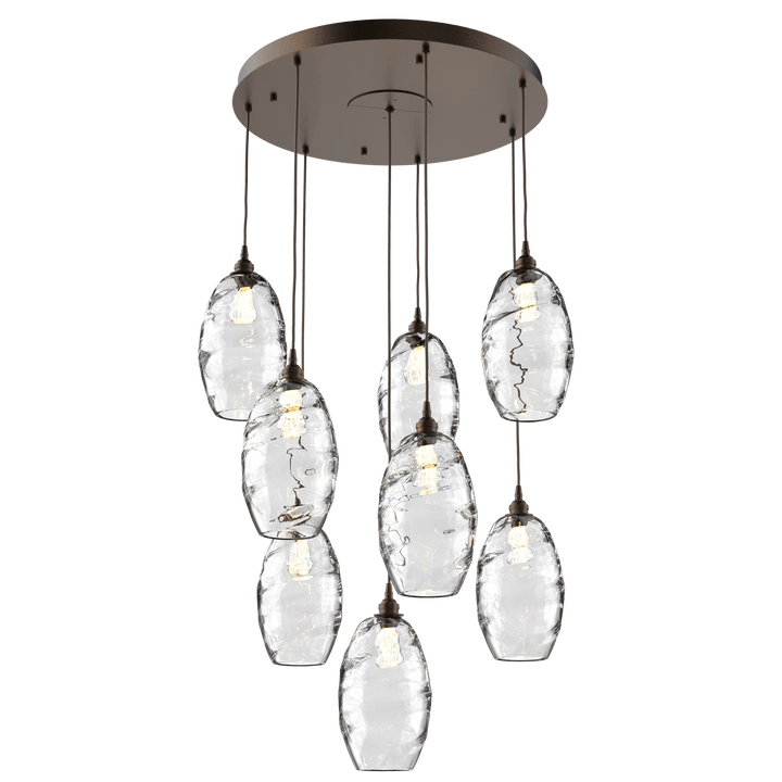 Hammerton Studio Ellisse Round Multi-Pendant-08 Pendants Hammerton Studio Burnished Bronze Clear Optic Blown Glass 