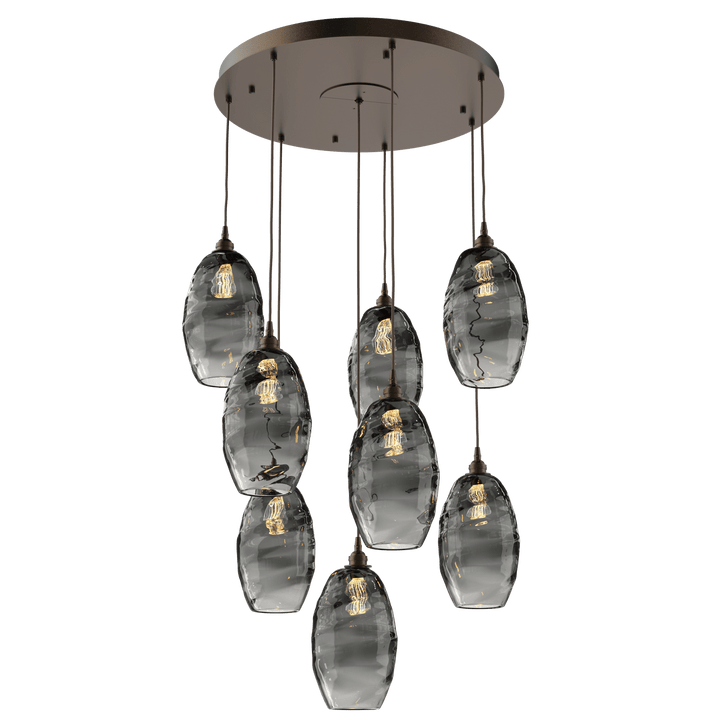 Hammerton Studio Ellisse Round Multi-Pendant-08 Pendants Hammerton Studio Burnished Bronze Smoke Optic Blown Glass 