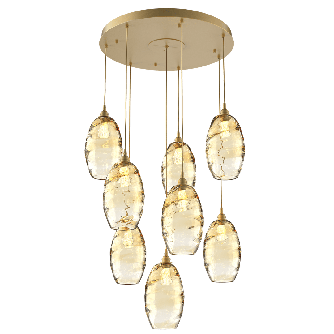 Hammerton Studio Ellisse Round Multi-Pendant-08 Pendants Hammerton Studio Novel Brass Amber Optic Blown Glass 