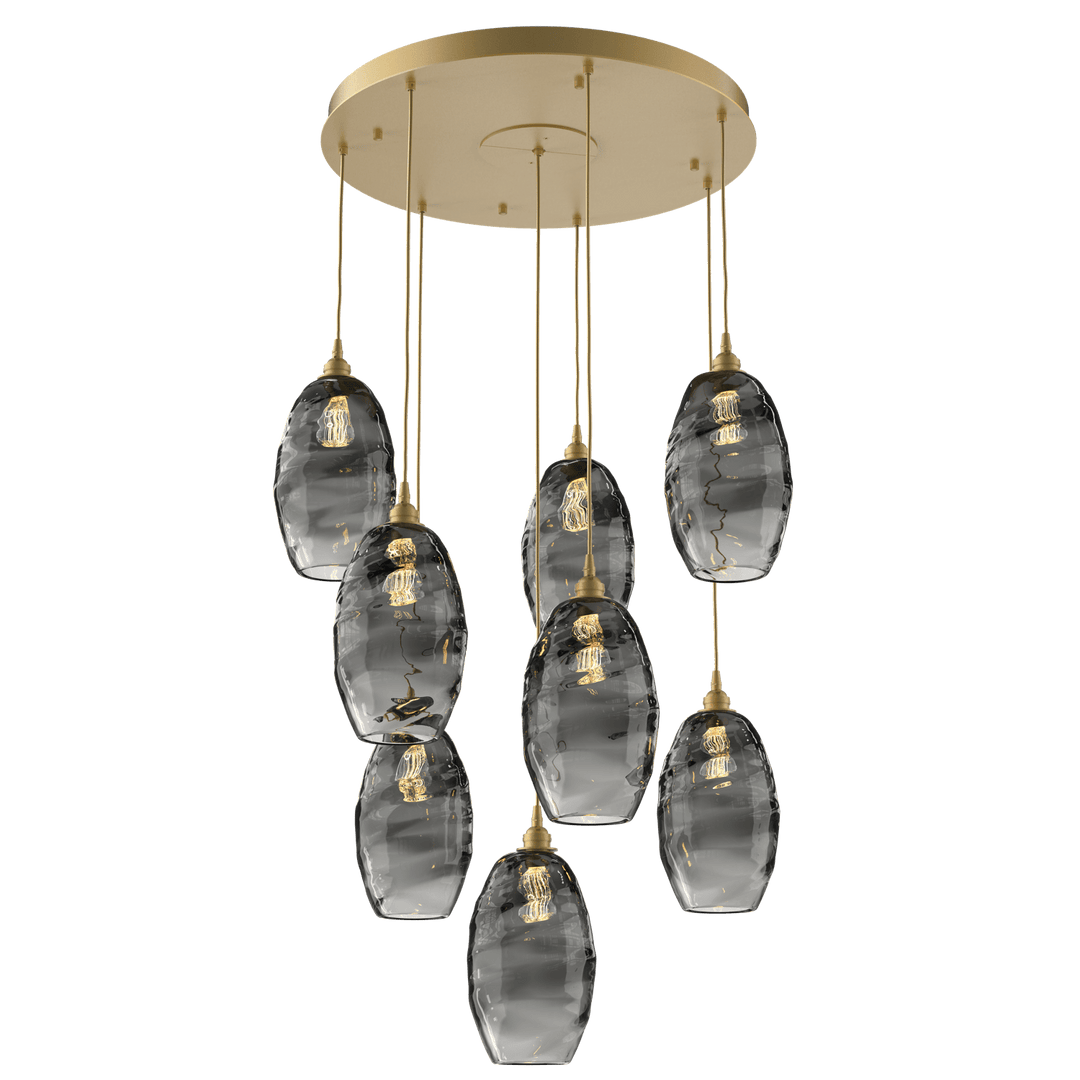 Hammerton Studio Ellisse Round Multi-Pendant-08 Pendants Hammerton Studio Novel Brass Smoke Optic Blown Glass 