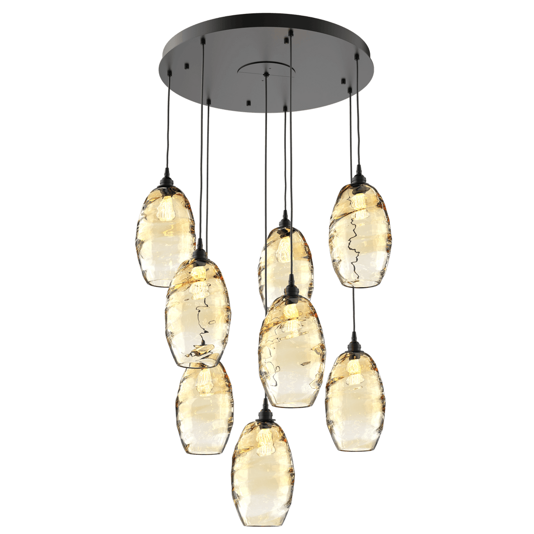 Hammerton Studio Ellisse Round Multi-Pendant-08 Pendants Hammerton Studio Graphite Amber Optic Blown Glass 