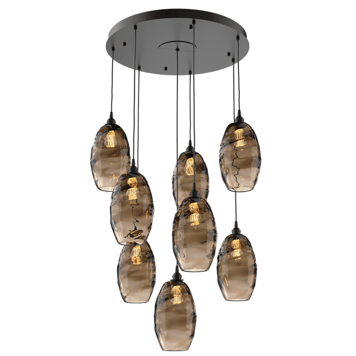 Hammerton Studio Ellisse Round Multi-Pendant-08 Pendants Hammerton Studio Graphite Bronze Optic Blown Glass 