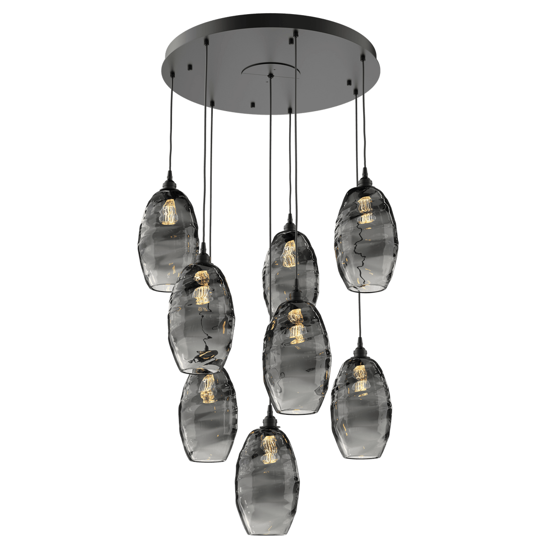 Hammerton Studio Ellisse Round Multi-Pendant-08 Pendants Hammerton Studio Graphite Smoke Optic Blown Glass 